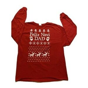 Feliz Navi Dad Mens Long Sleeve T-Shirt Christmas Red Size 2XL